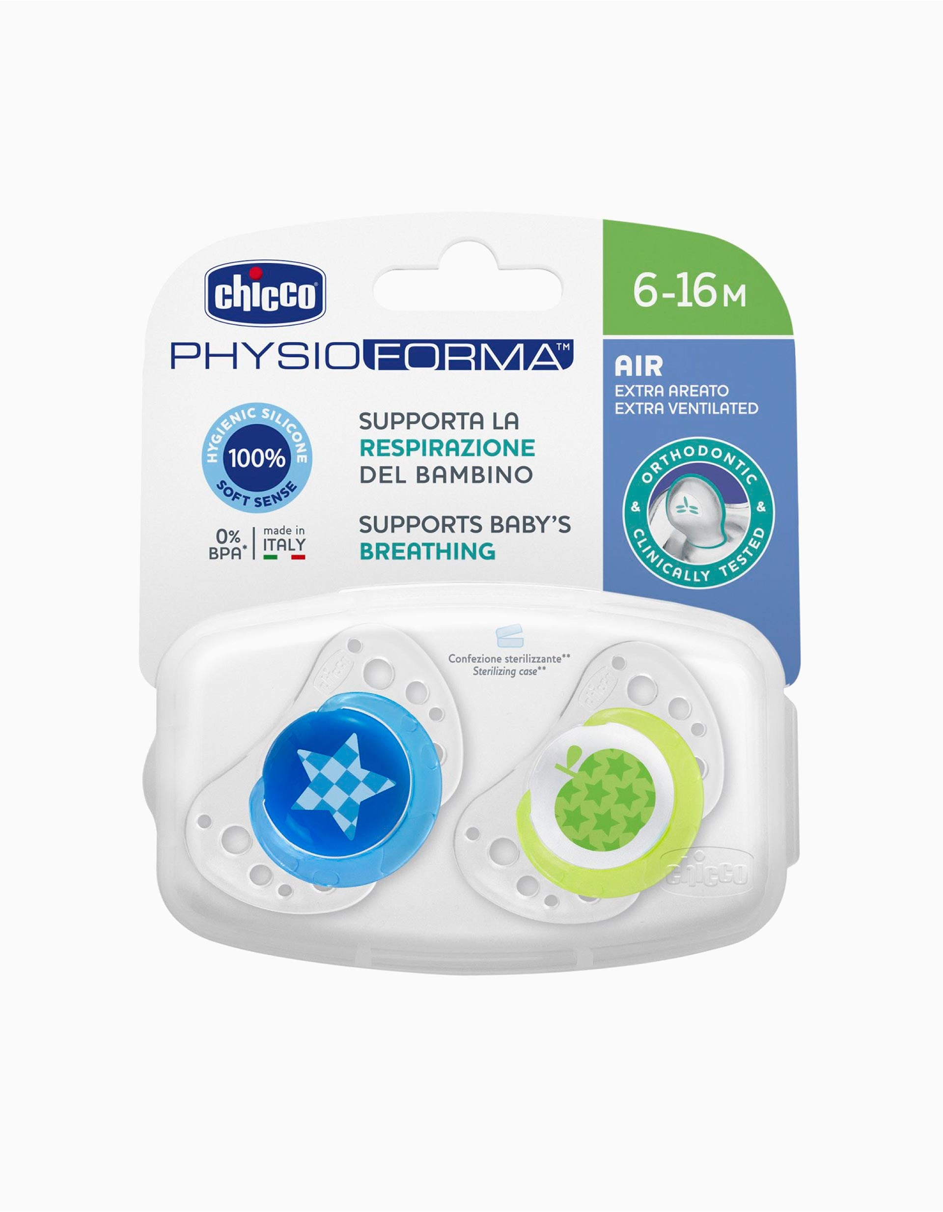 2-Pack Physio Air Silicone Dummy 6-16M by Chicco