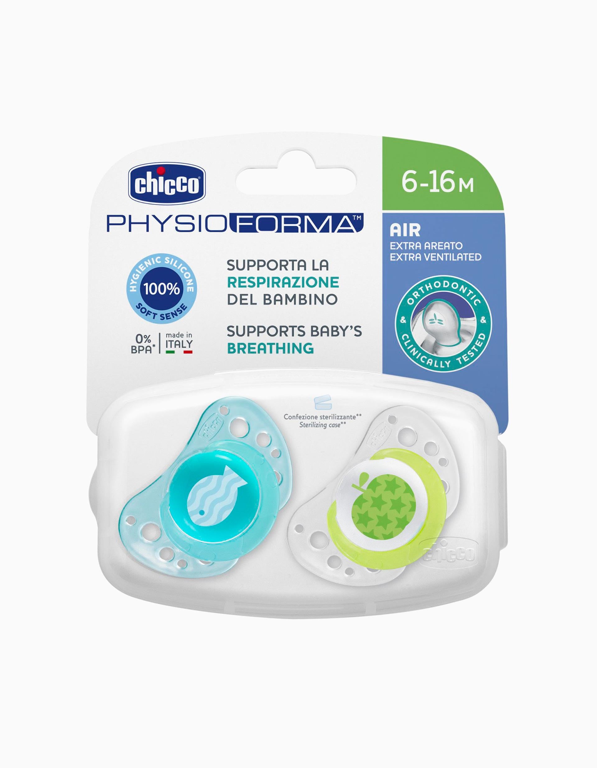 2-Pack Physio Air Silicone Dummy 6-16M by Chicco