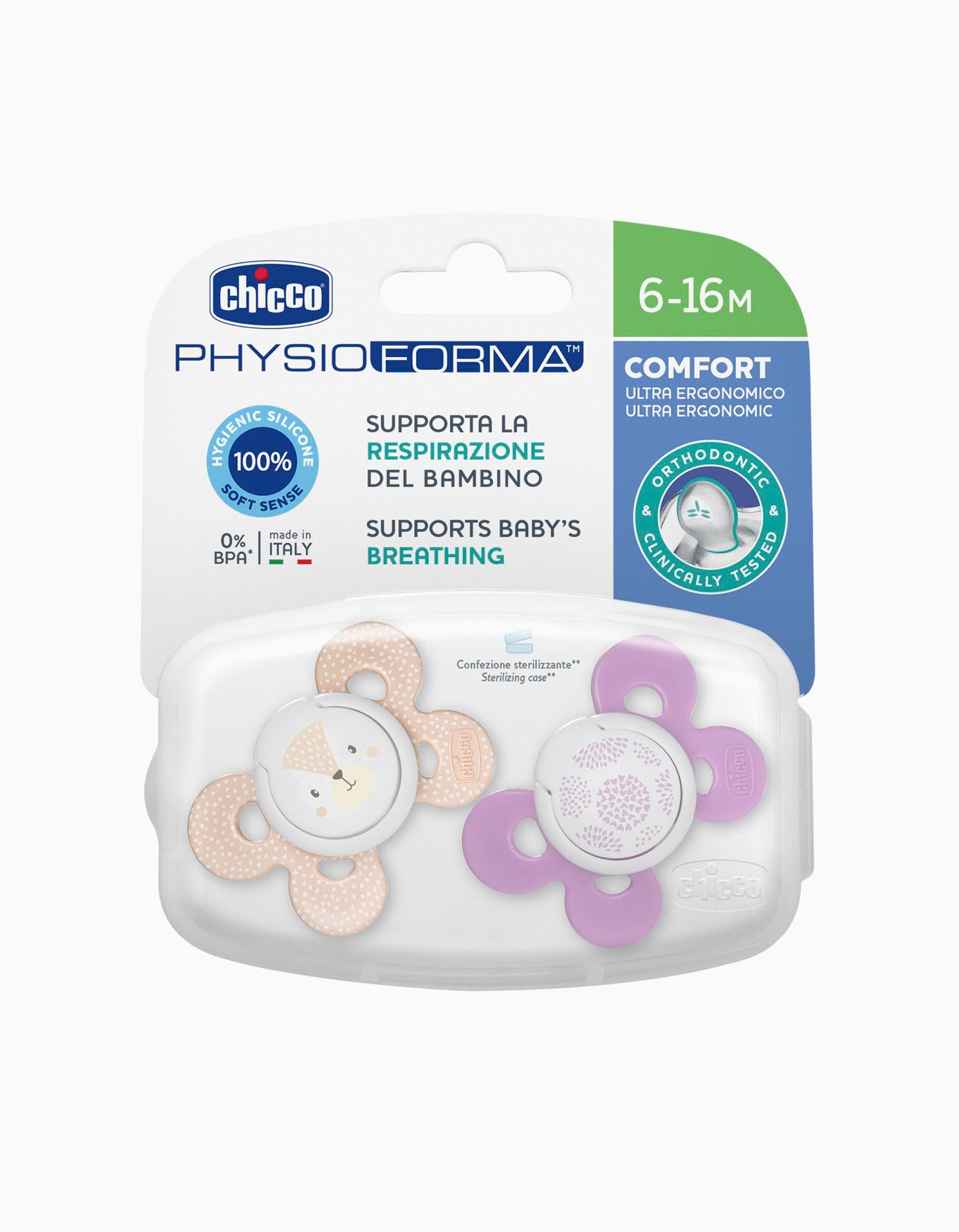 2 Physio Confort Silicone Dummy 6-16M+ Chicco