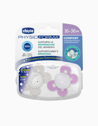 2 Night Glowing Confort Silicone Dummy 16-36M+, Chicco