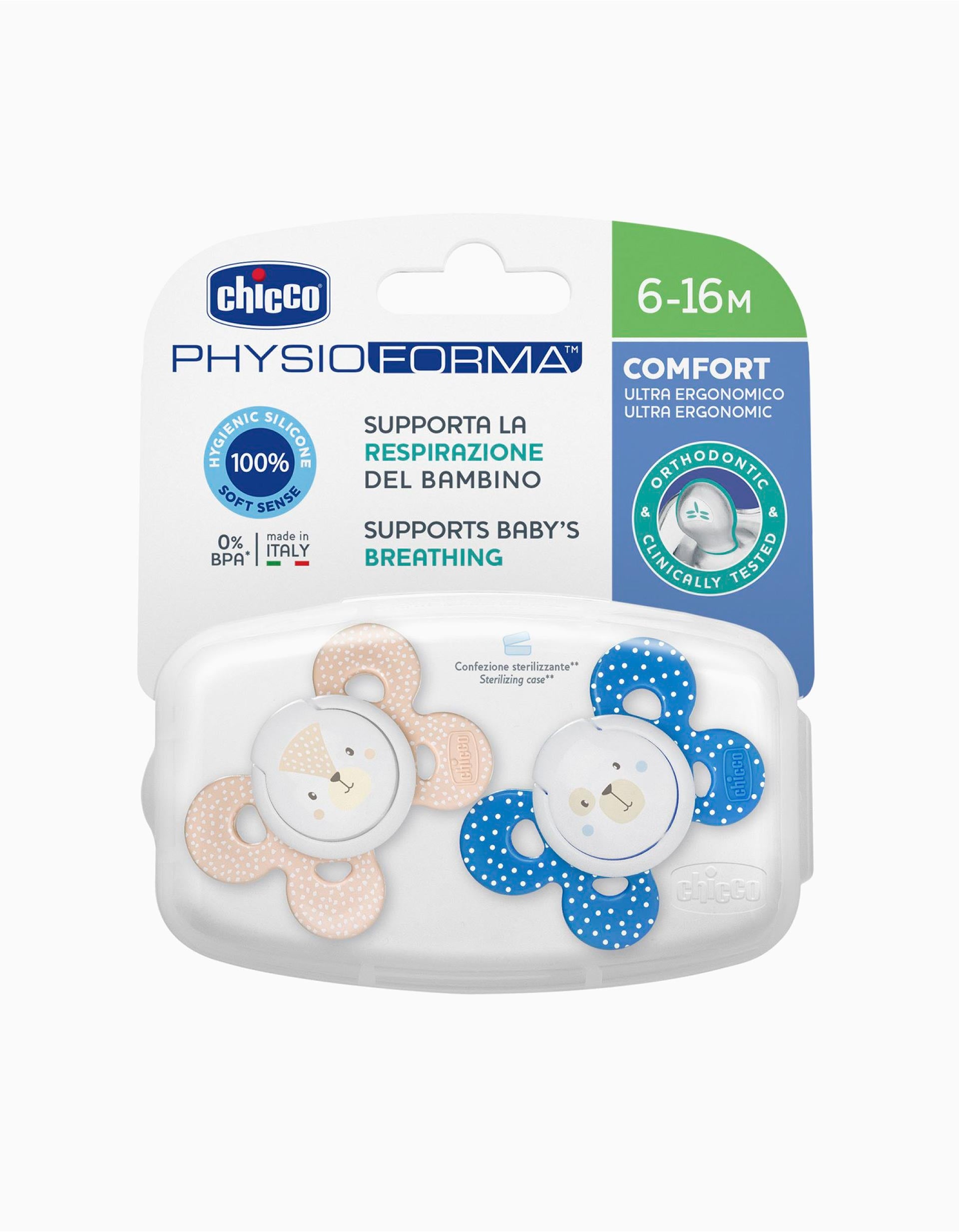 Physio Confort Silicone Dummy 6-16M+ Chicco 2Un.