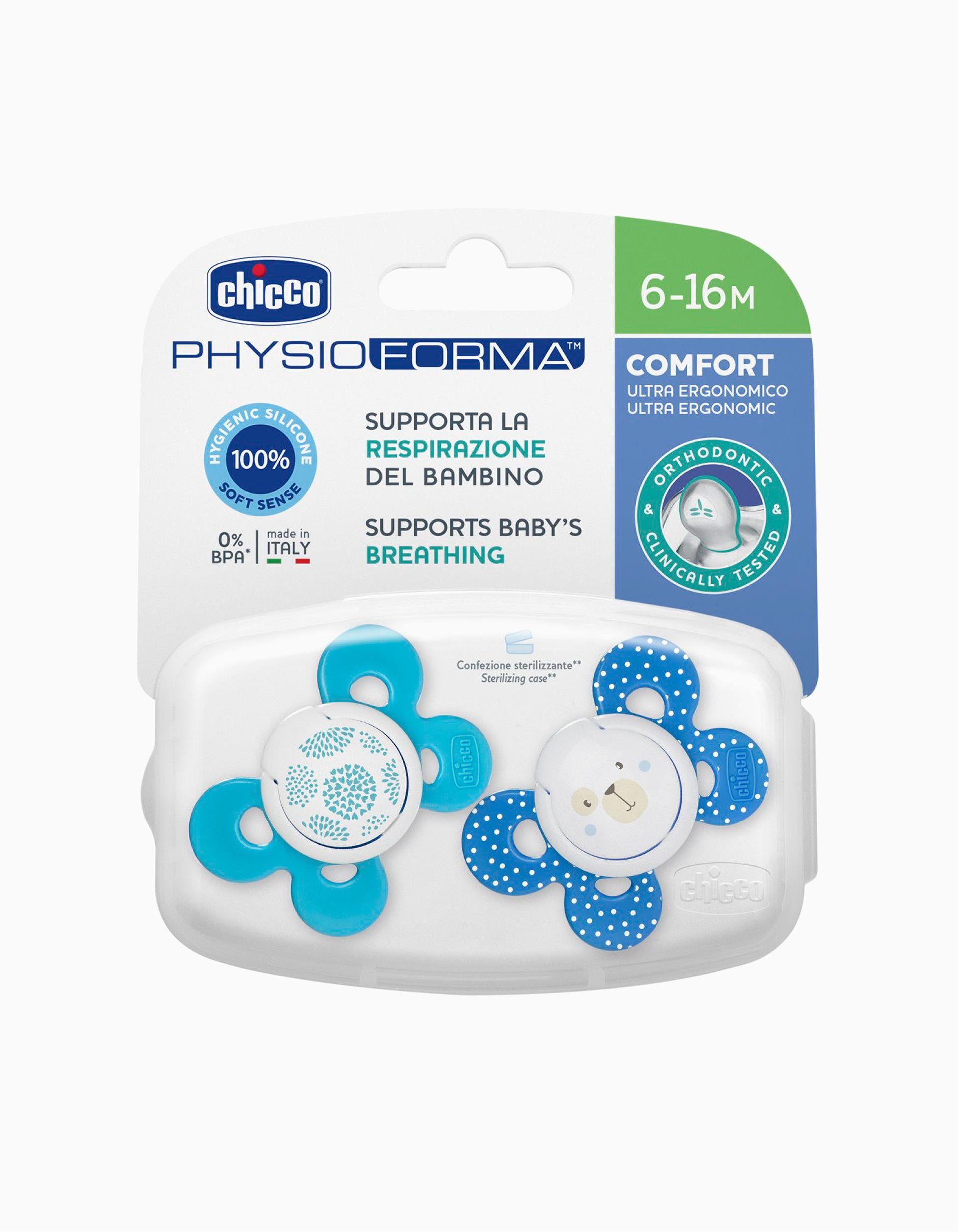 Physio Confort Silicone Dummy 6-16M+ Chicco 2Un.