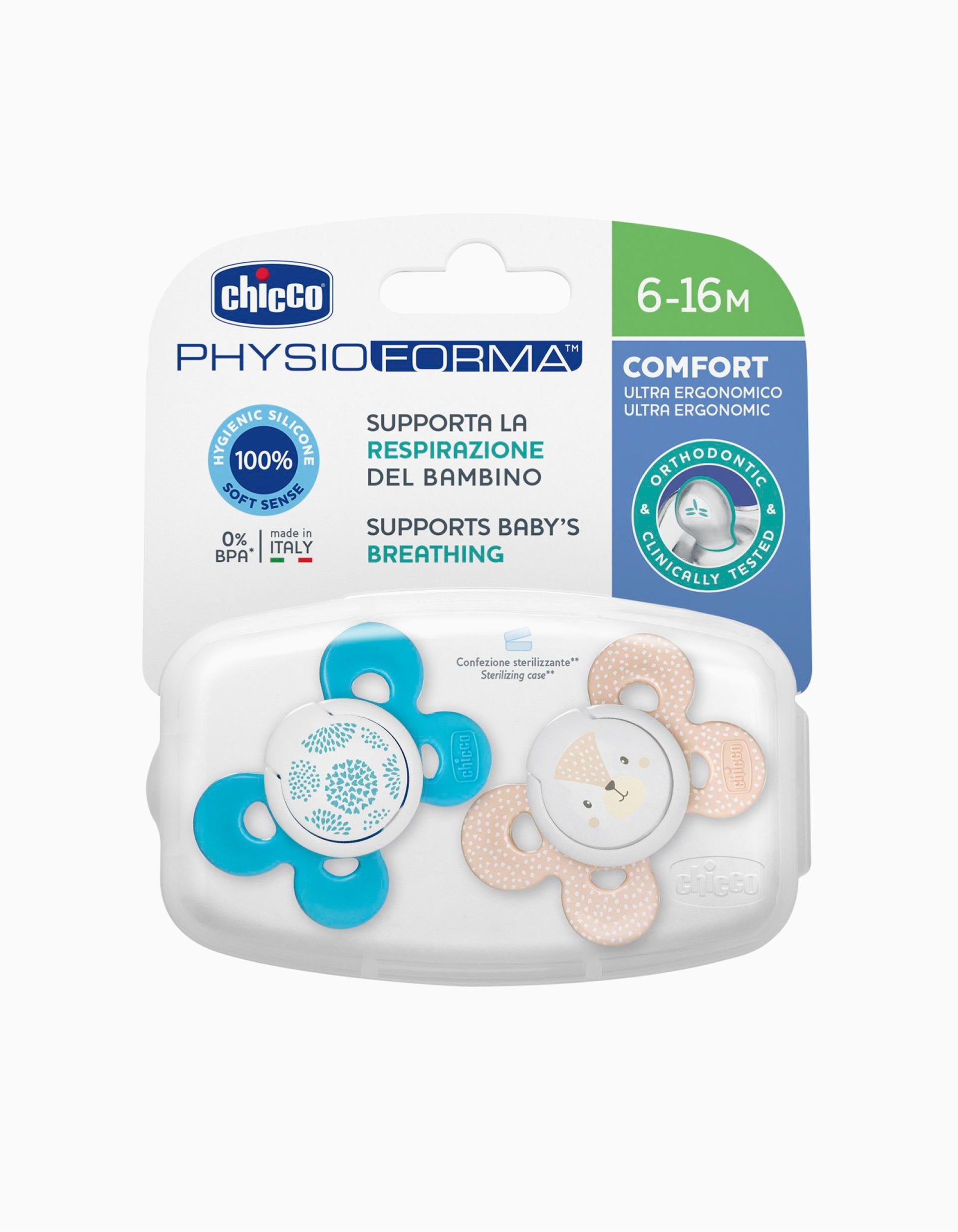 Physio Confort Silicone Dummy 6-16M+ Chicco 2Un.