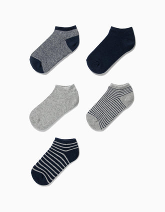 5 paires de socquettes 'Stripes' garçon, bleu foncé et gris