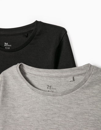 2 T-shirts Manga Comprida para Menina, Preto/Cinza