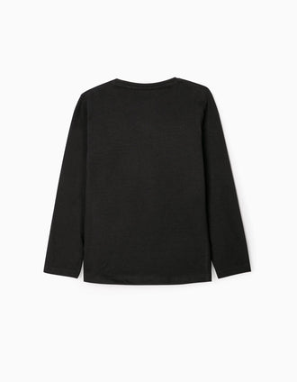 2 T-shirts Manga Comprida para Menina, Preto/Cinza