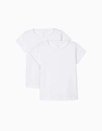 2 Camisetas Lisas para Niña, Blancas