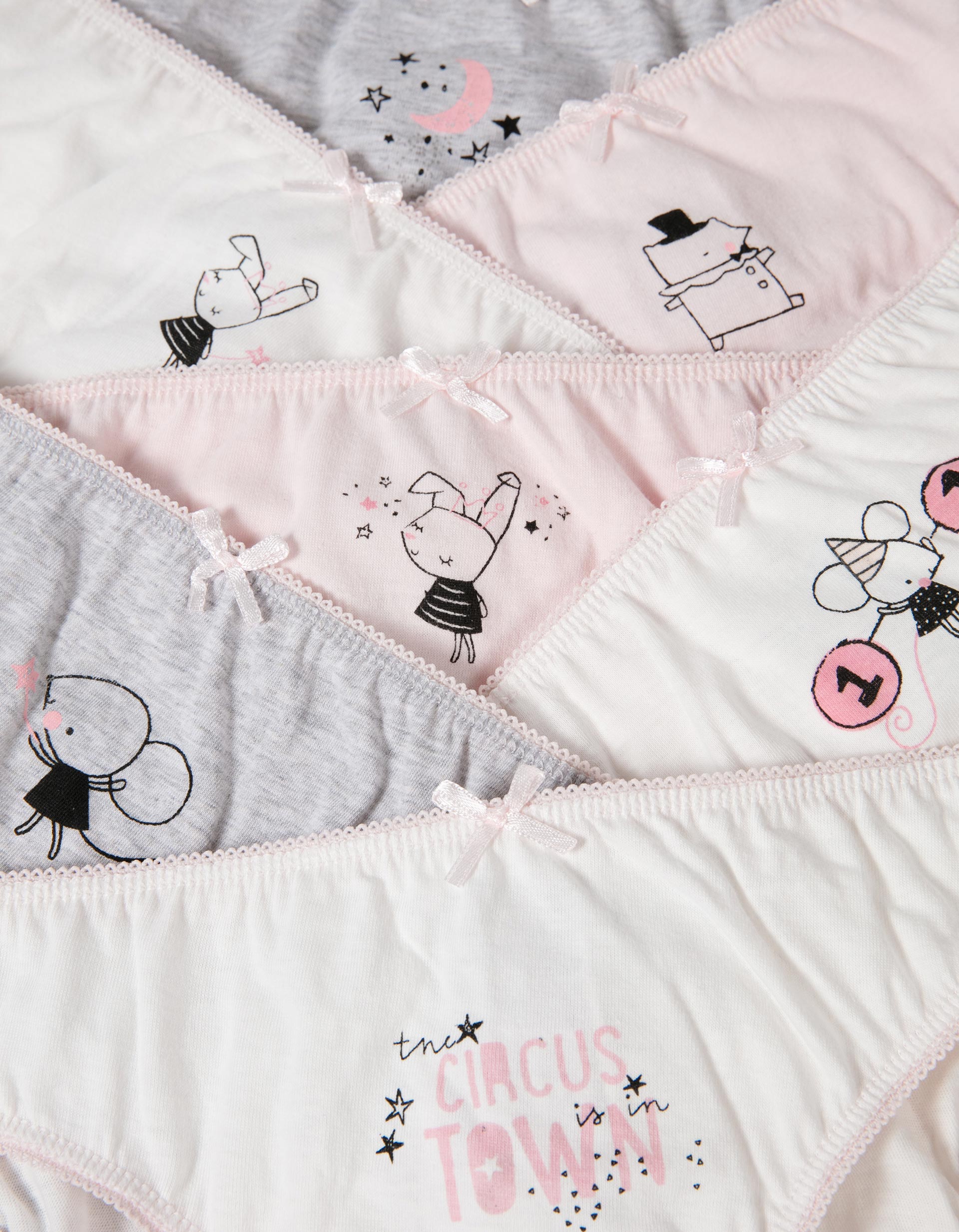 7 Briefs for Girls, 'Circus', White/Pink/Grey