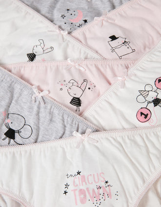 7 Braguitas para Niña 'Circus', Blanco/Rosa/Gris