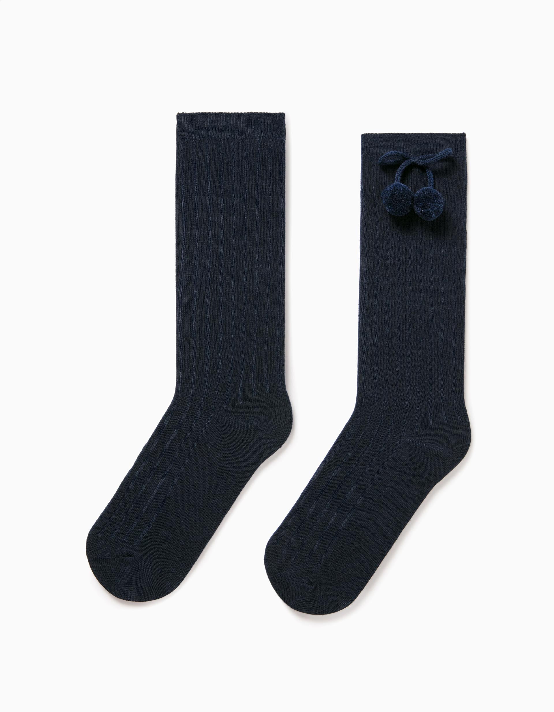 Chaussettes Hautes Bleu avec Pompons