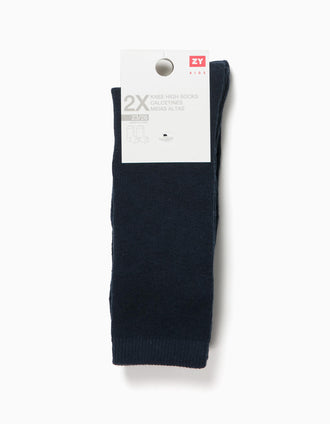 2 Chaussettes Hautes Enfant, Bleu Foncé