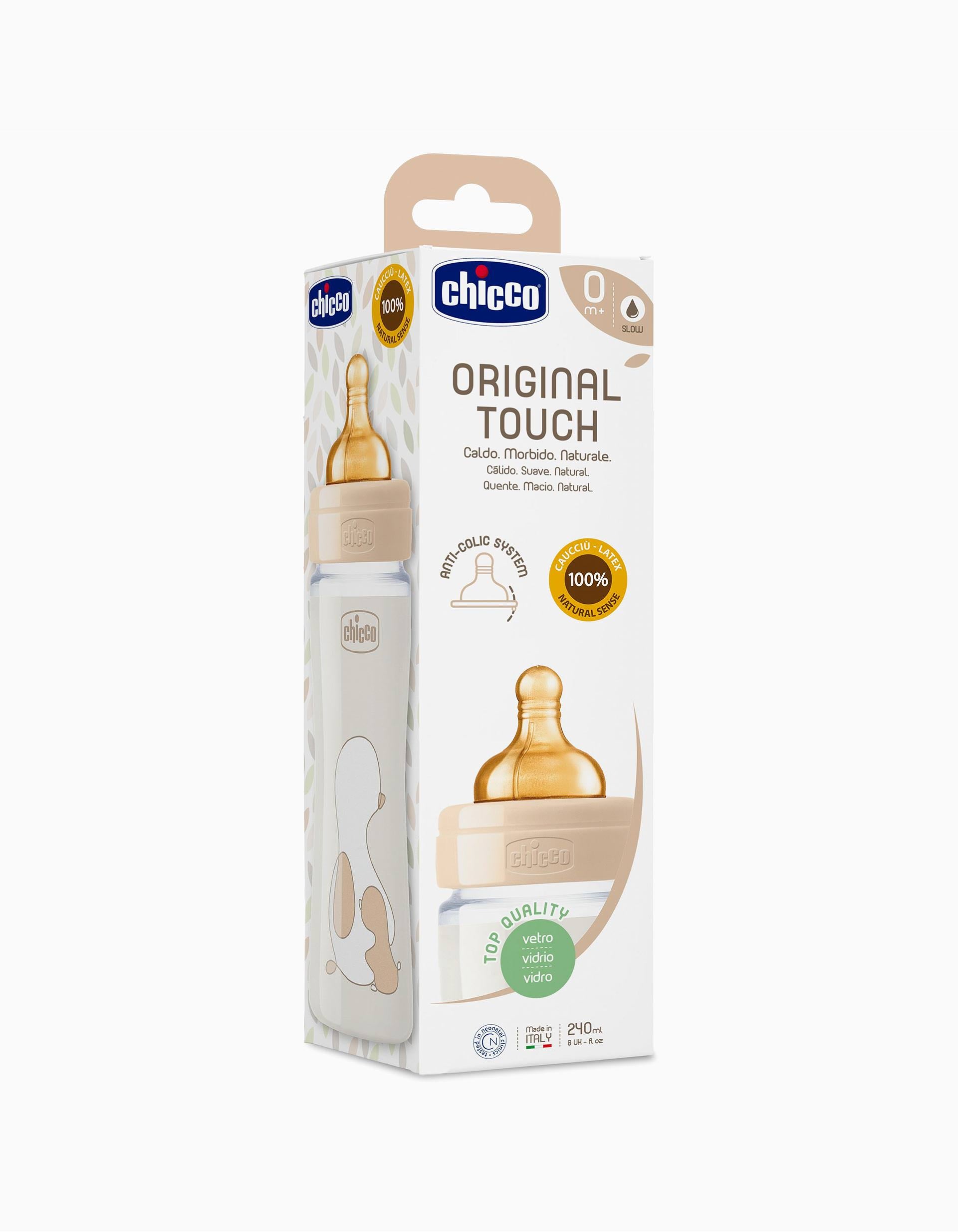 Glass Bottle 240ml CHICCO, Beige