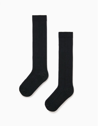 2 Pares Meias Altas Caneladas para Menino, Azul Escuro