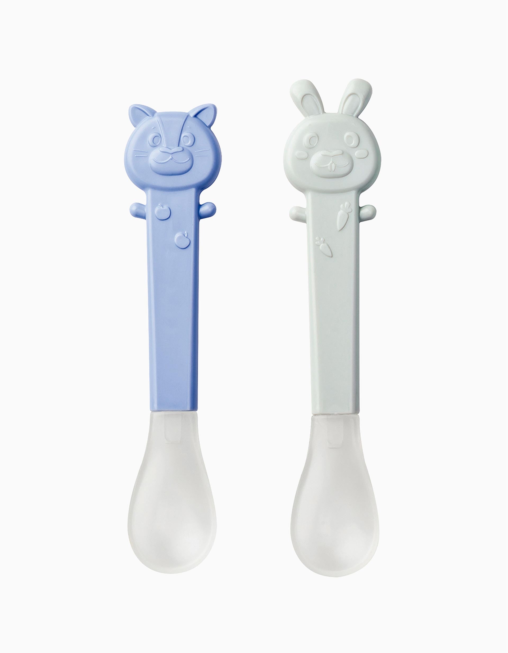 Cuillère Silicone Animals Saro Bleu & Gris 2 Un.