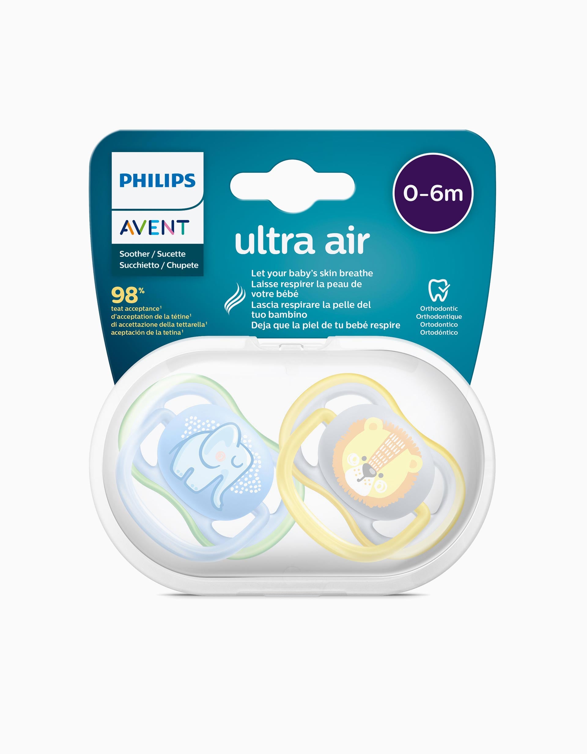 Pacifier Ultra Air Silicone Animal 0-6M Philips/Avent 2Un.