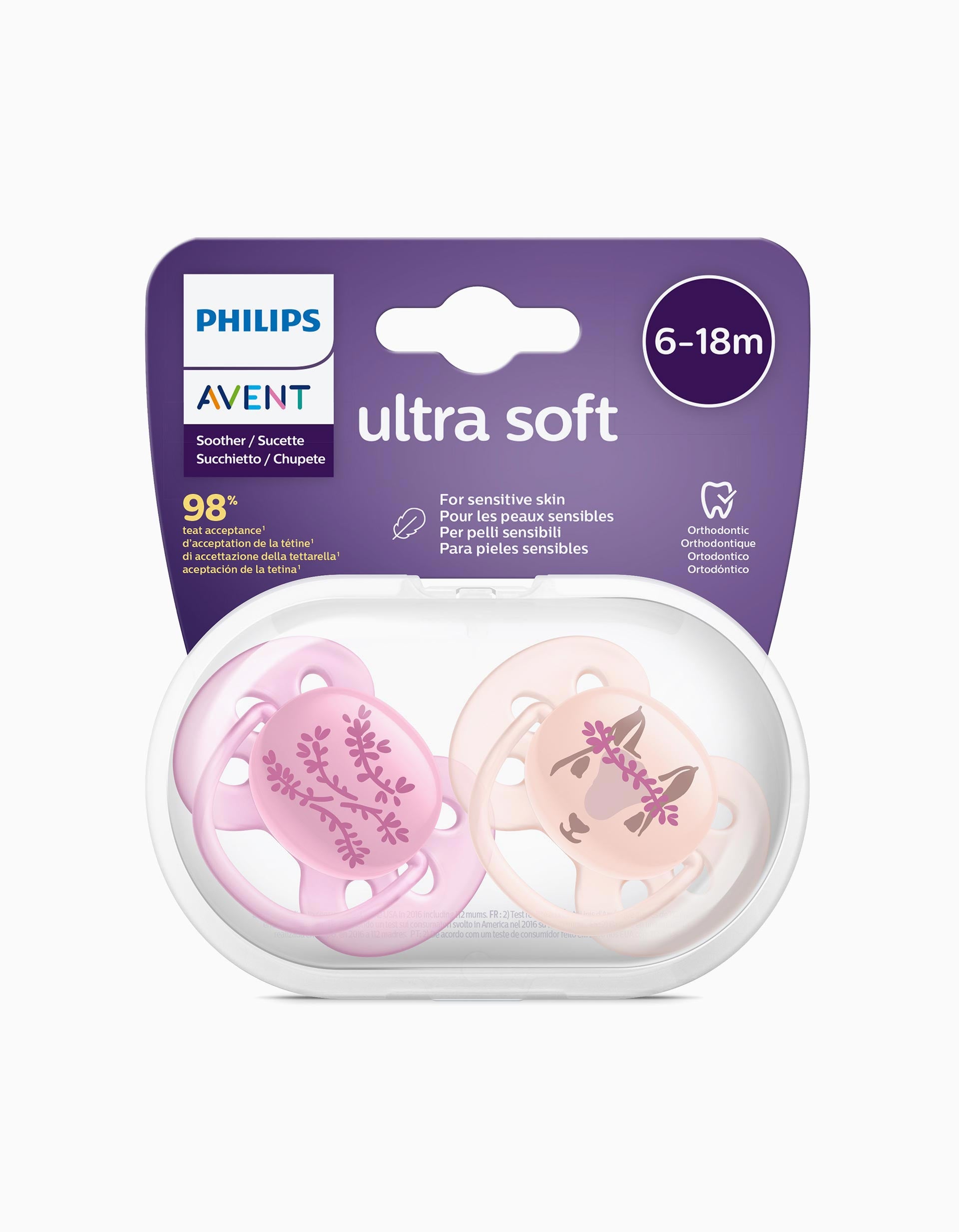 Pacifier Ultra Soft Silicone Deco 6-18M Philips/Avent 2Un.