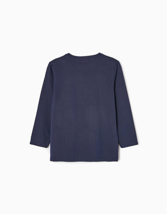 2 Camisetas de Manga Larga Lisas para Niño, Azul Oscuro