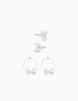 2 Ganchos + 2 Elásticos com Laços para Bebé e Menina, Branco