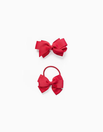 Travessão + Elástico com Laço para Bebé e Menina, Vermelho