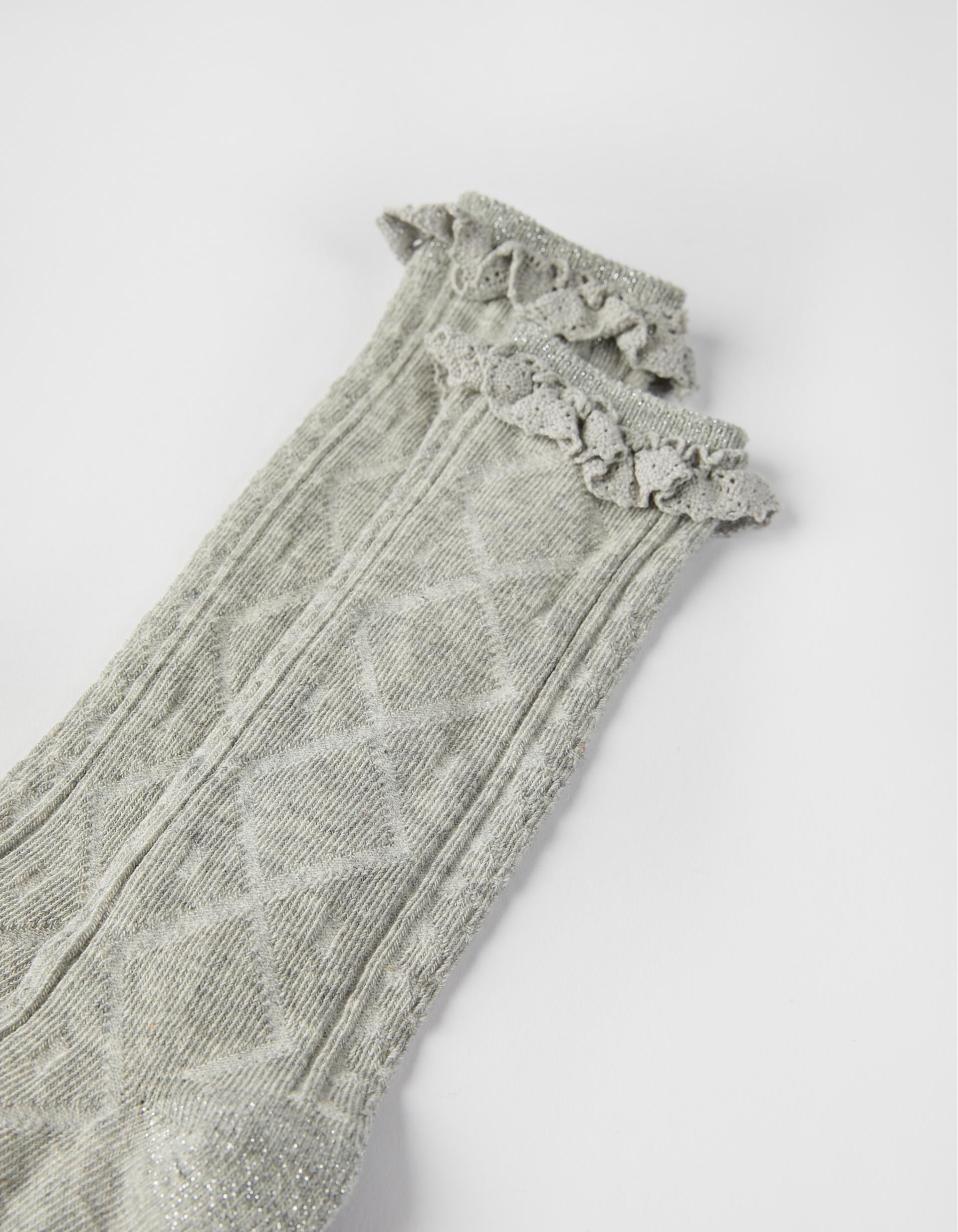 Chaussettes Hautes en Coton avec Dentelle Fille, Gris