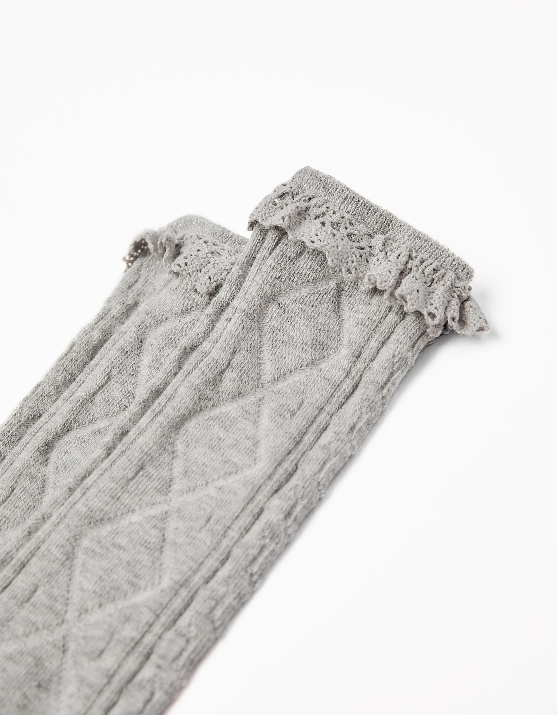 Chaussettes Hautes en Coton avec Dentelle Fille, Gris