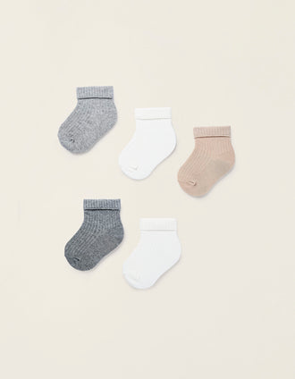 Pack 5 Pares de Calcetines Acanalados con Vuelta para Bebé Niño, Multicolor