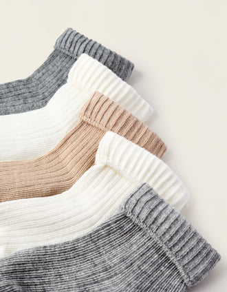 Pack 5 Pares de Meias Caneladas com Dobra para Bebé Menino, Multicolor