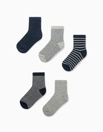 5 Paires de Chaussettes Garçon, Bleu Foncé/Gris