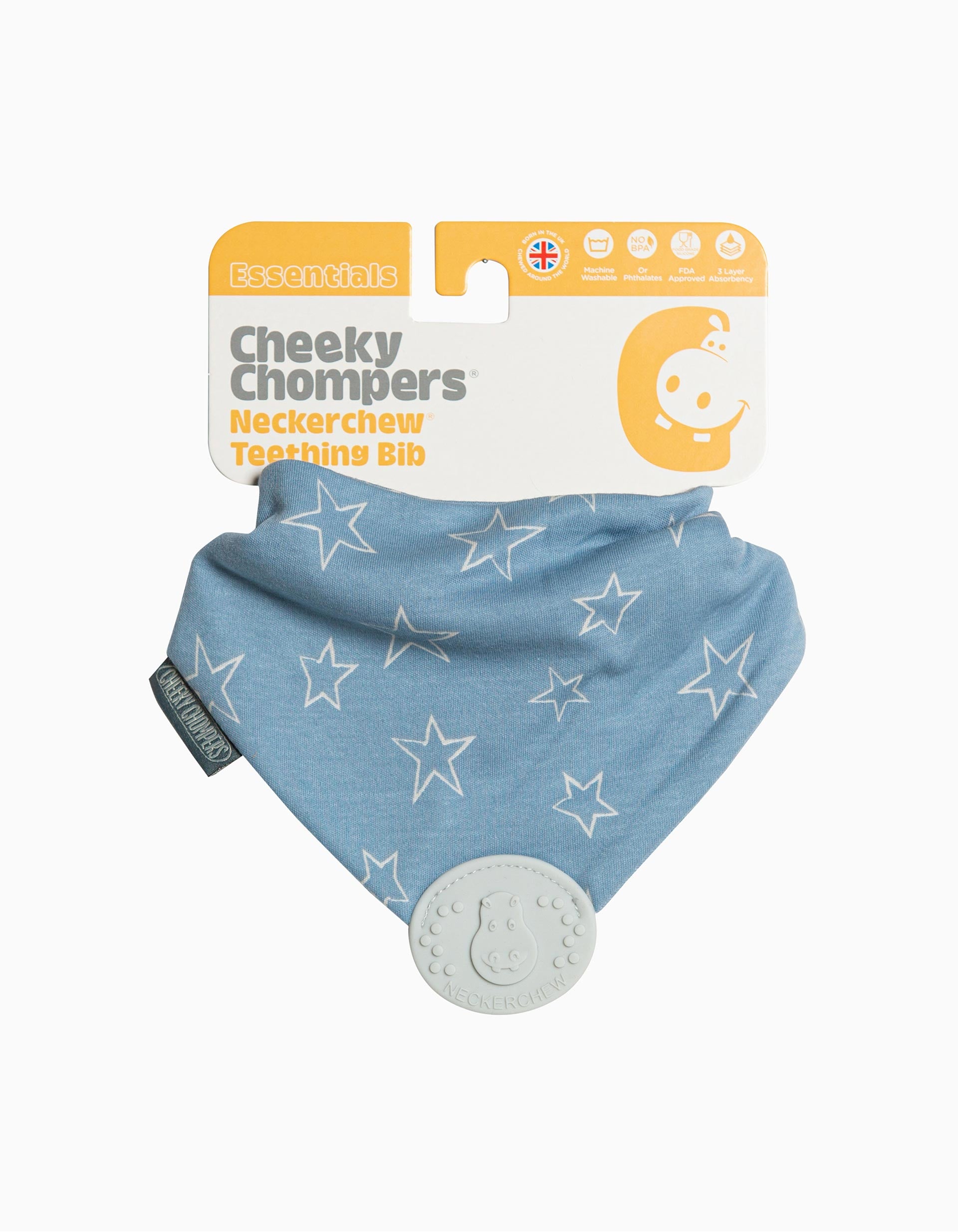 Bandana with Teether Cheeky Chompers Essential Denim Stars