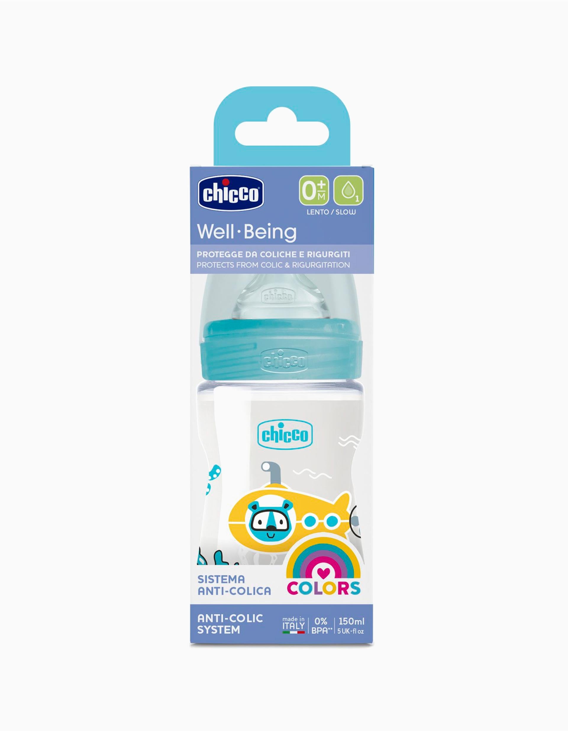 Baby Bottle WB 150ml Sil 0m+ Blue Chicco