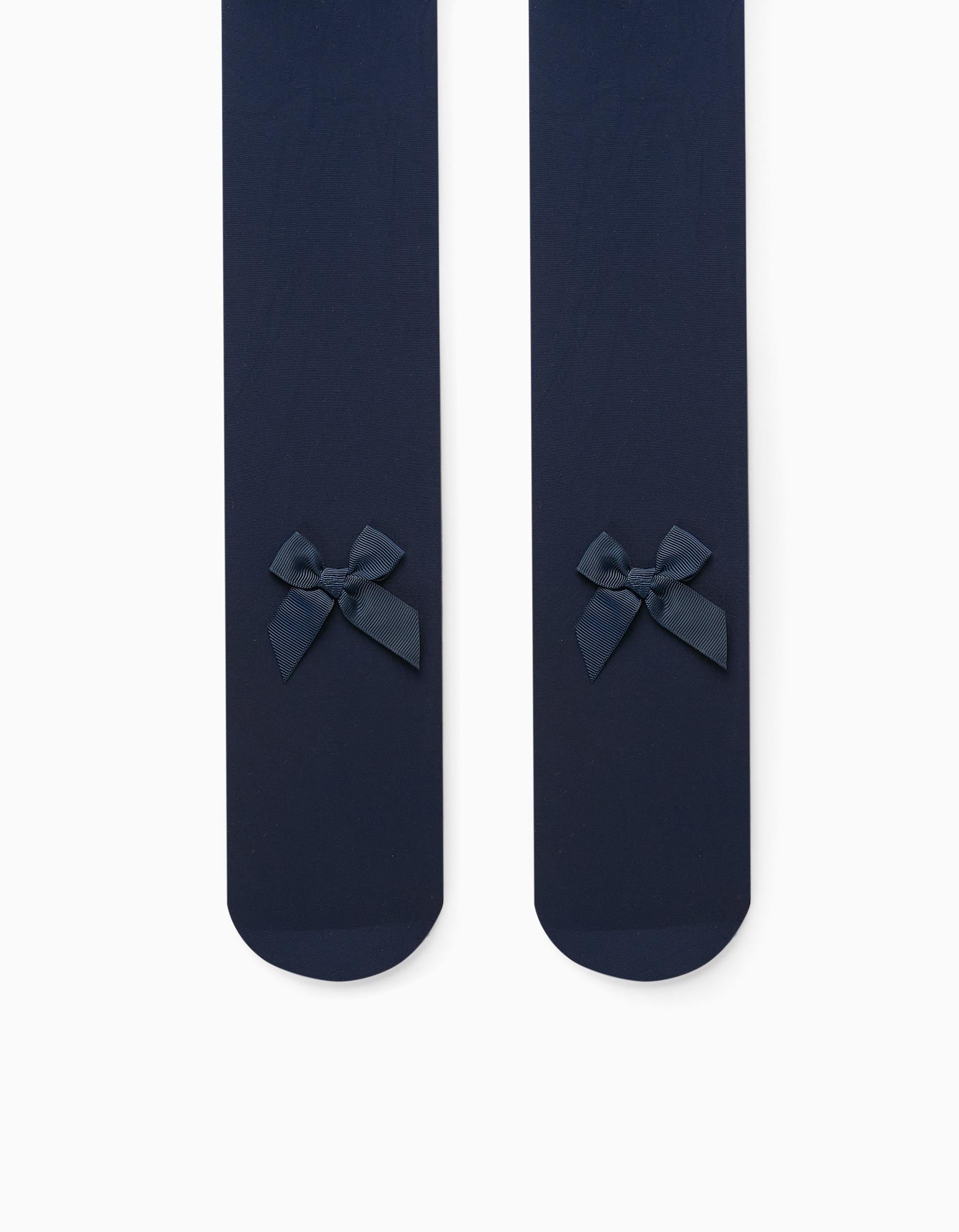 Tights with Bow for Girls, Dark Blue