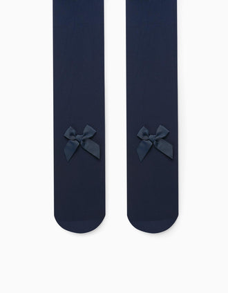 Collants com Laço Para Menina, Azul-Escuro
