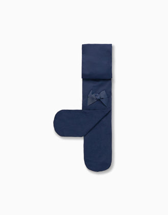 Collants com Laço Para Menina, Azul-Escuro