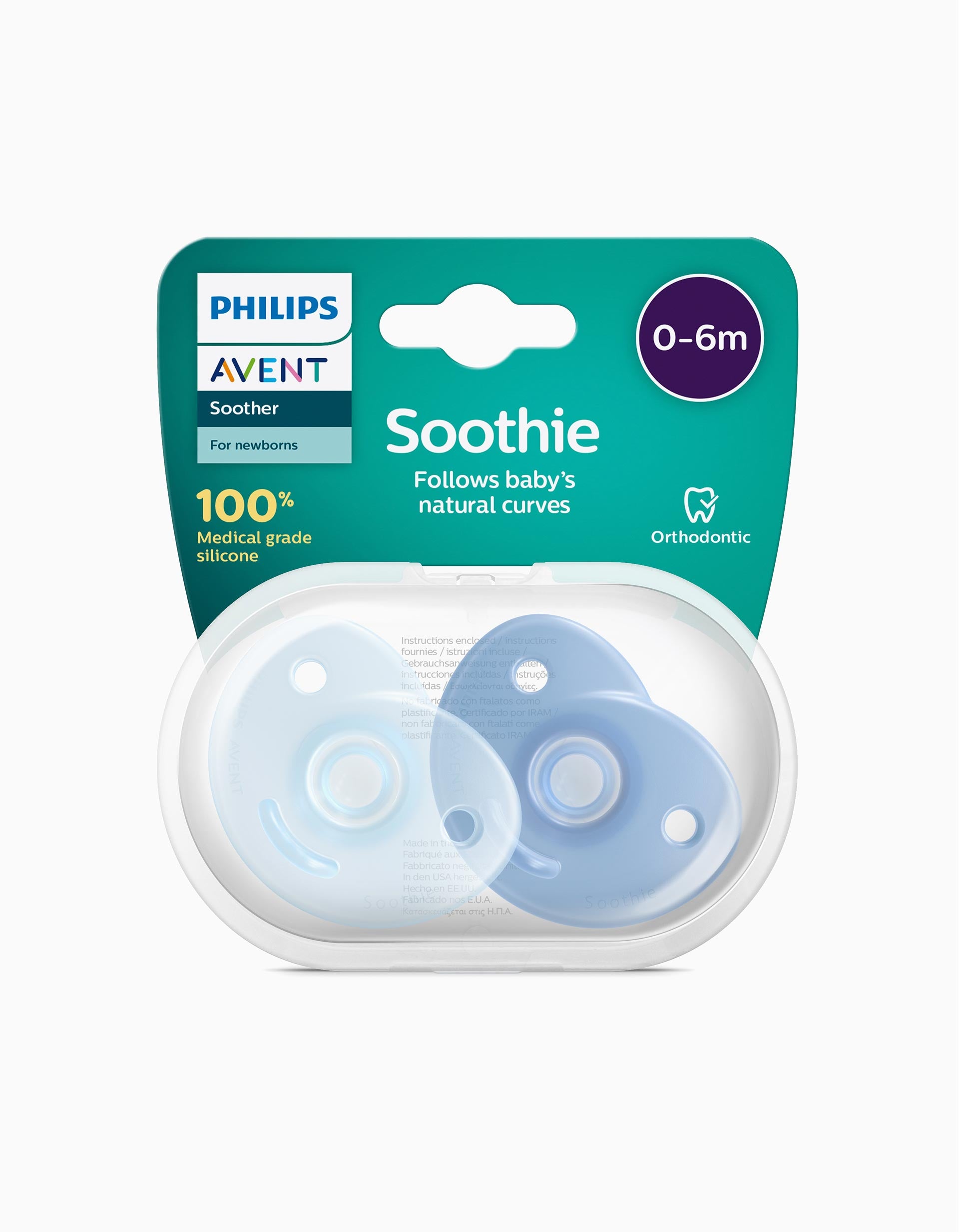 2-Pack Dummies Soothie Silicone Philips Avent Blue 0-6M