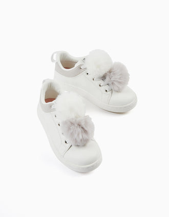 Sapatilhas com Pompons para Menina 'ZY 1996', Branco/Cinza