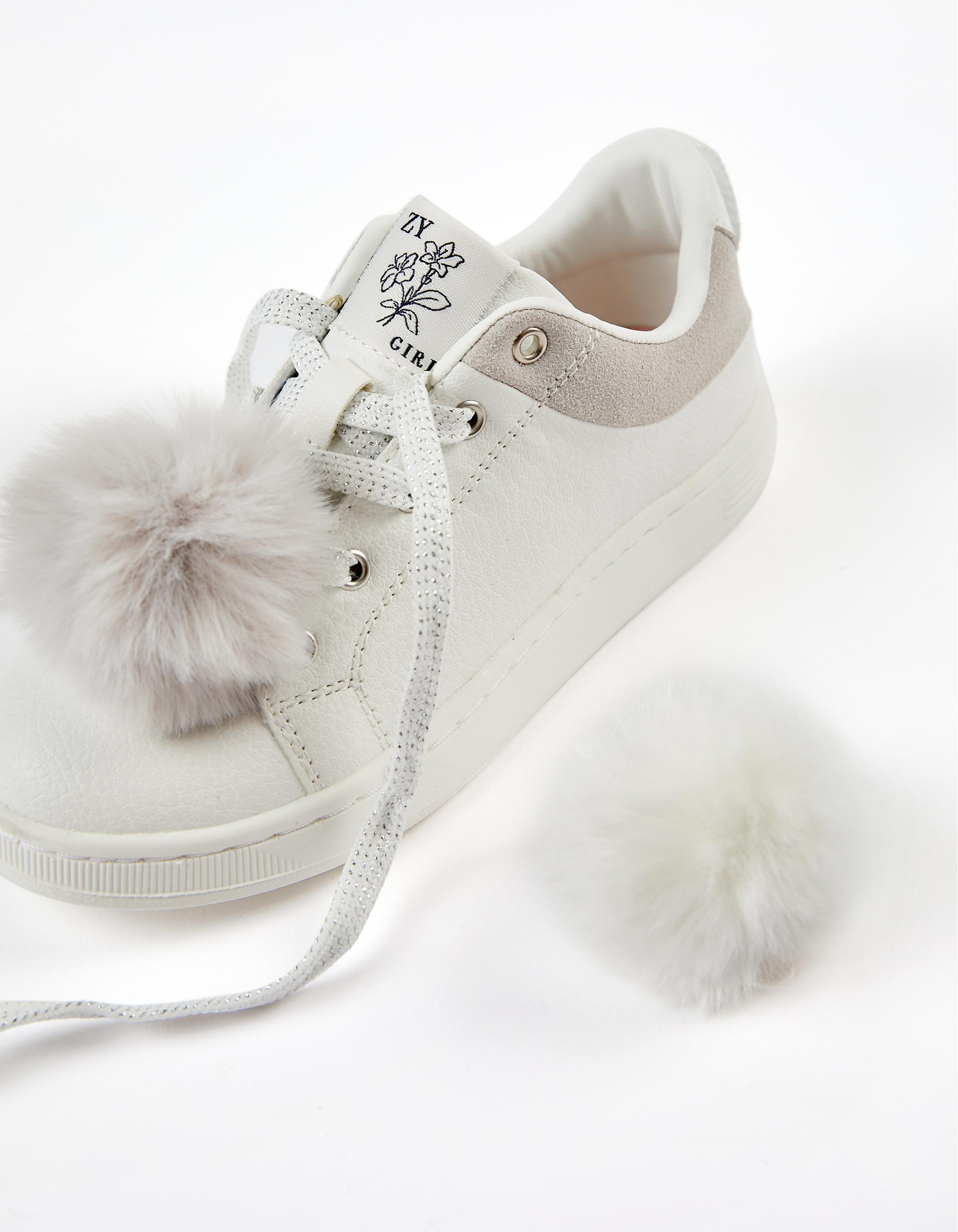 Trainers with Pom-poms for Girls 'ZY 1996', White/Grey