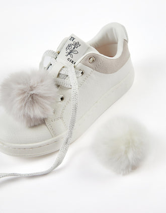 Sapatilhas com Pompons para Menina 'ZY 1996', Branco/Cinza
