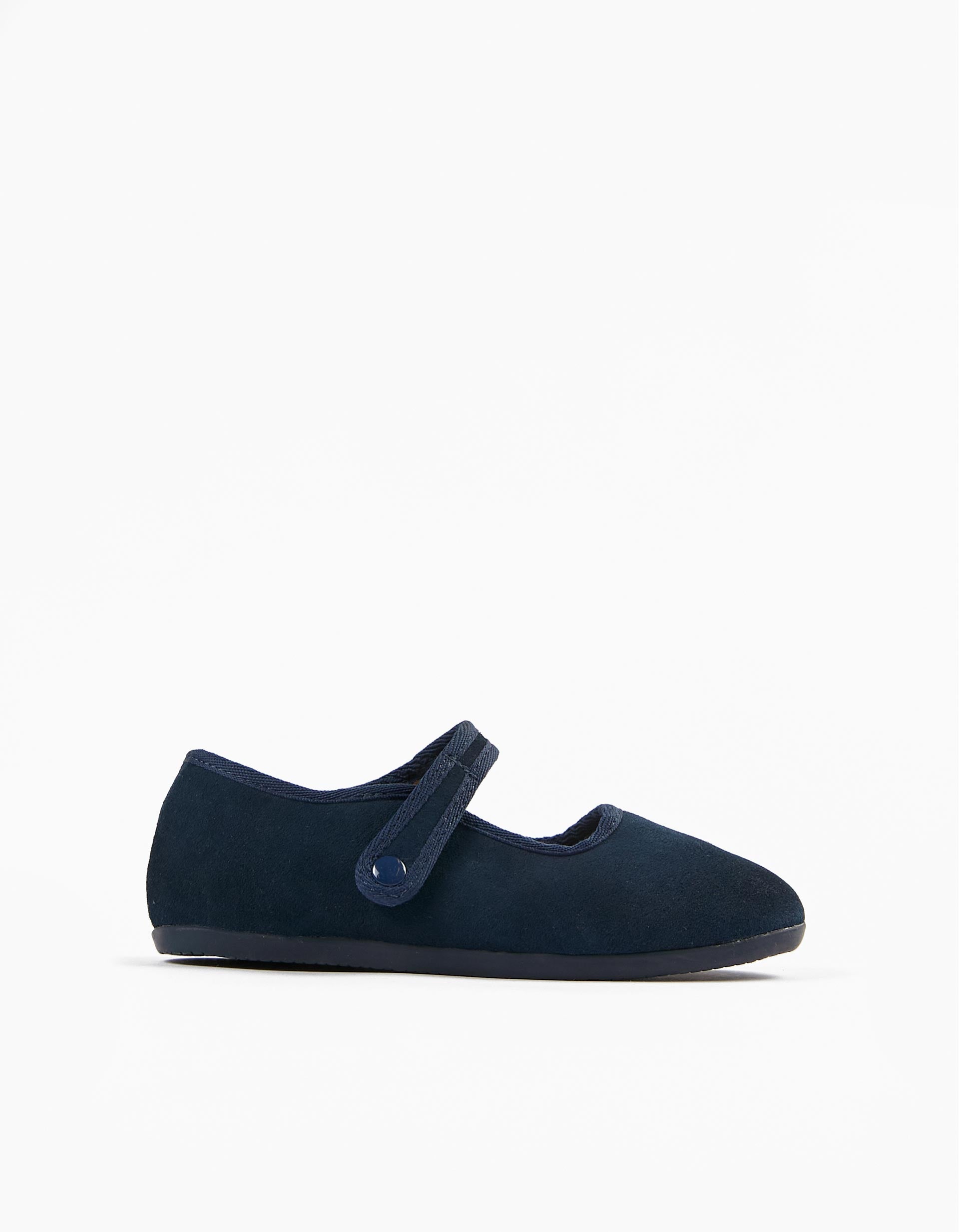 Leather Ballet Pumps for Girls, Dark Blue