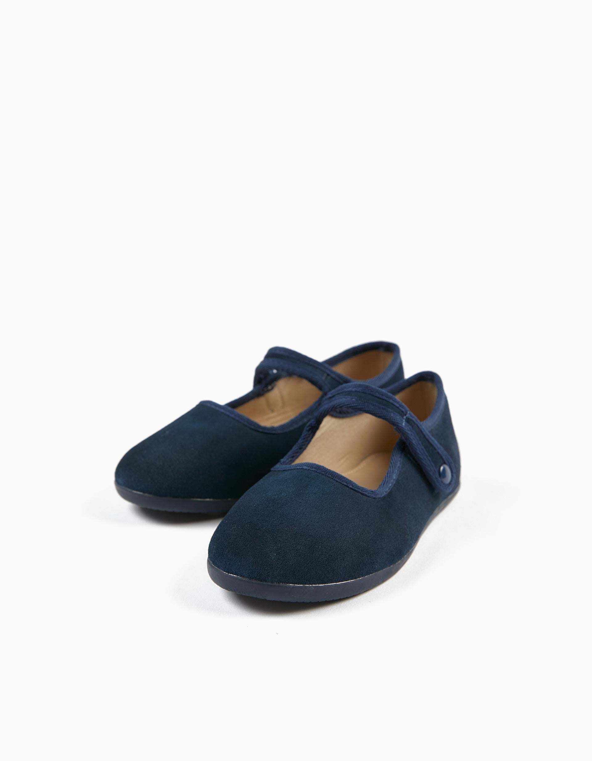 Leather Ballet Pumps for Girls, Dark Blue