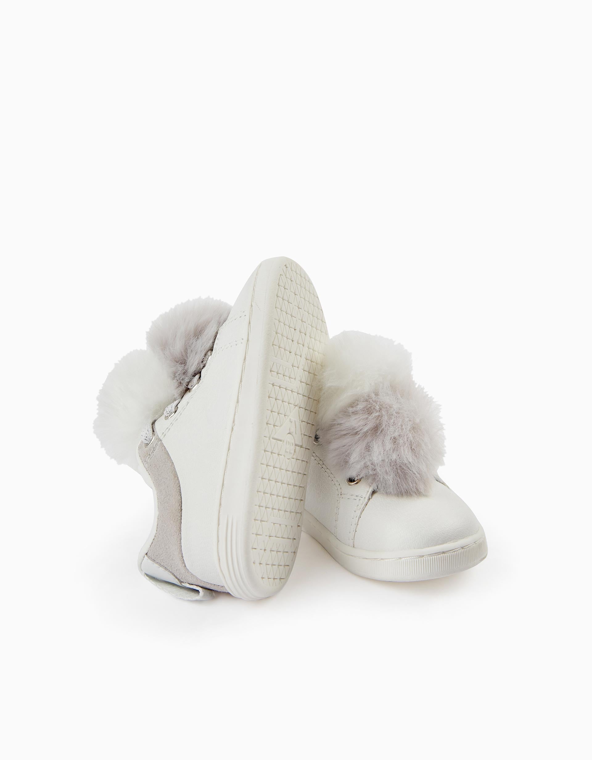 Trainers with Pom-poms for Baby Girls 'ZY 1996', White/Grey