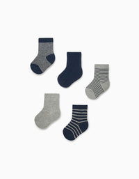 5 Paires de Chaussettes Bébé Garçon, Bleu Foncé/Gris