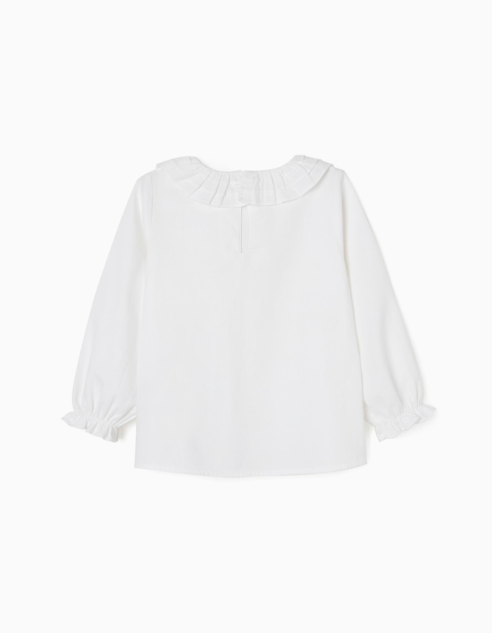 Cotton Twill Blouse for Girls, White