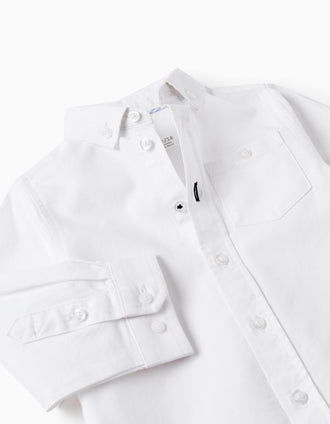 Chemise à Manches Longues en Coton Bébé Garçon, Blanc