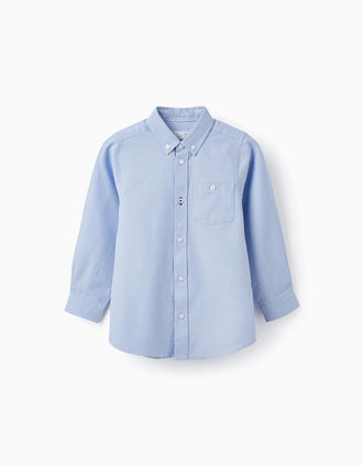 Chemise à Manches Longues en Coton Garçon, Bleu