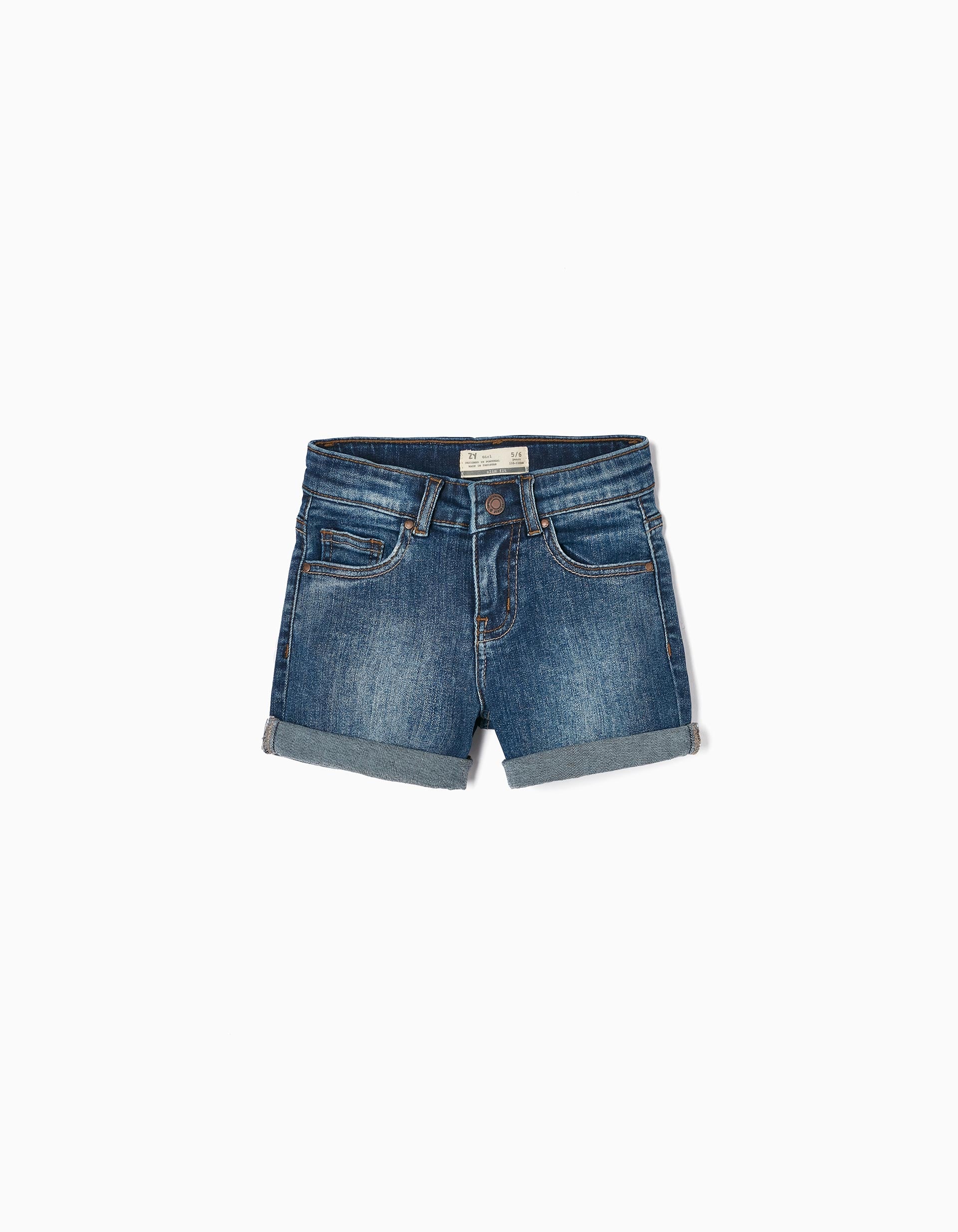 Cotton Denim Shorts for Girls, Blue