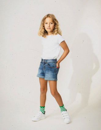 Short Vaquero de Algodón para Niña, Azul