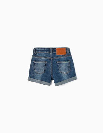 Short Vaquero de Algodón para Niña, Azul