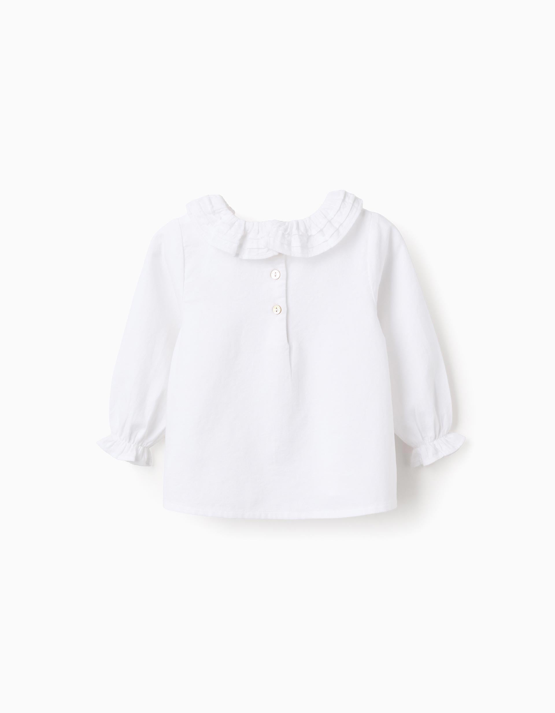 Cotton Twill Blouse with Ruffles for Baby Girls, White