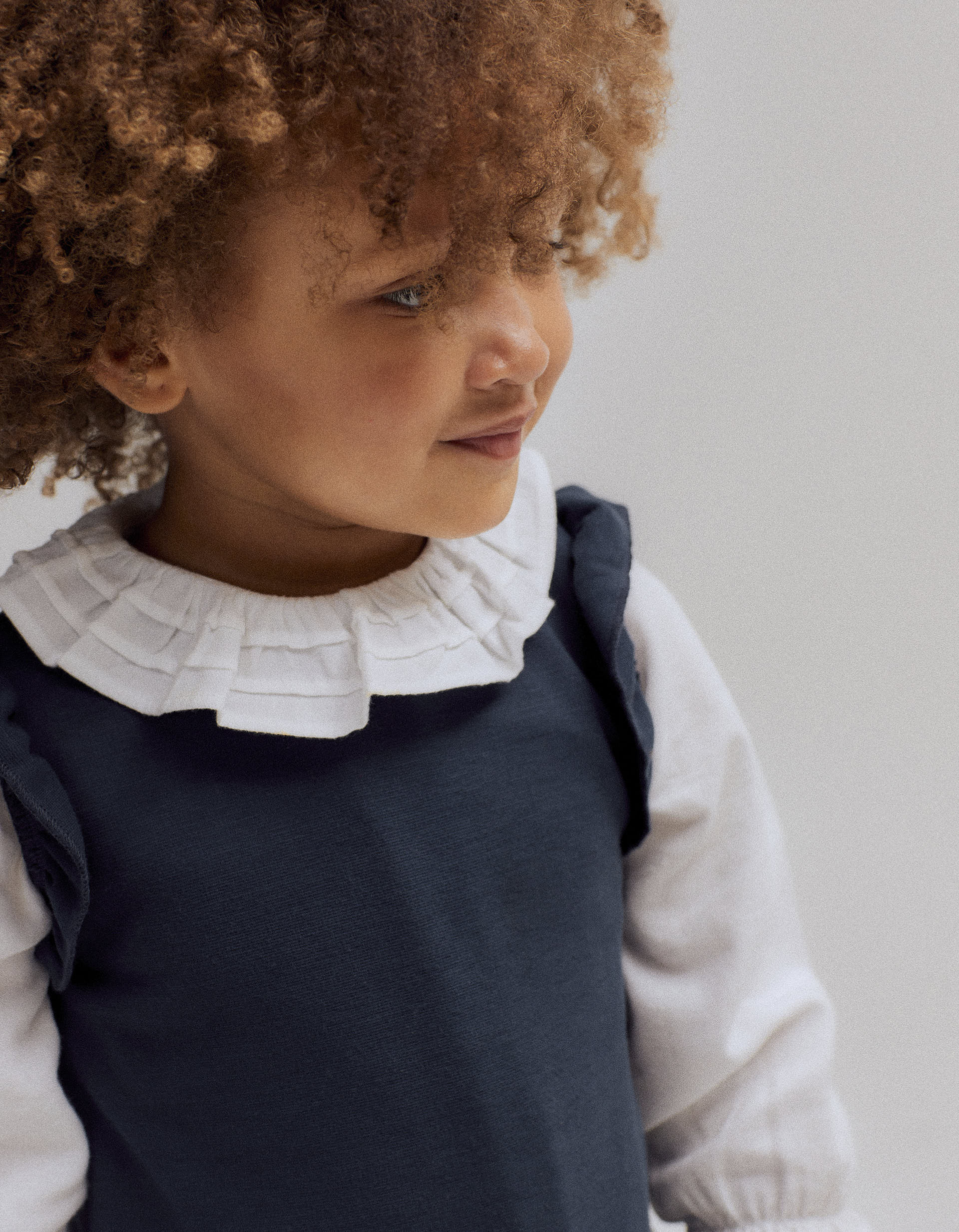 Cotton Twill Blouse with Ruffles for Baby Girls, White