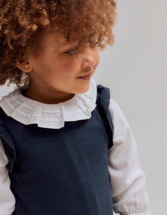 Cotton Twill Blouse with Ruffles for Baby Girls, White